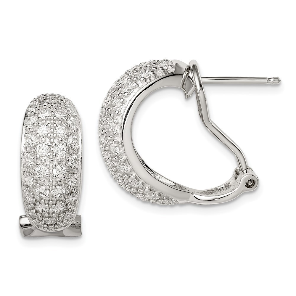 Sterling Silver Rhodium-Plated Polished Cz Omega Back C-Hoop Earrings 88$